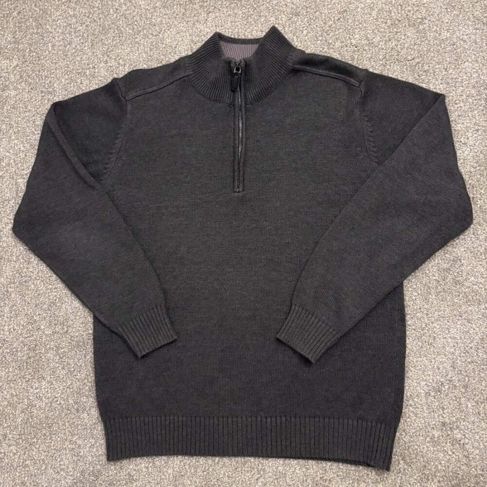 Oscar De La Renta Men's Lg Dark Gray Mock Neck 1/4 Zip Pullover Knit Sweater